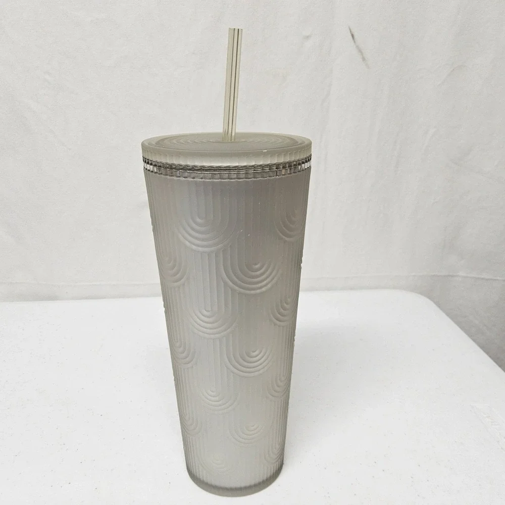 Starbucks Cold‎ Cup Tumbler 24oz Frosted Grey Scalloped Wave Siren 011155891